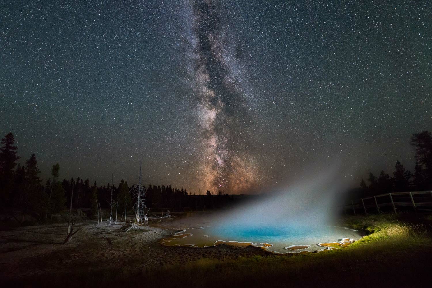 Silex Spring under the Milky Way in Yellowstone National Park