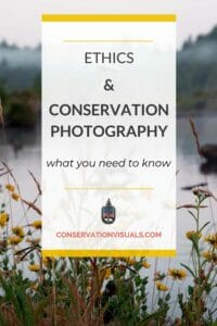 A guide on "ethics & conservation photography" against a tranquil natural backdrop.
