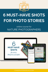 Online course advertisement for nature photographers highlighting "6 must-have shots for photo stories".