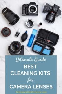 Ultimate guide to the best cleaning kits for camera lenses, featuring an assortment of photography equipment and maintenance tools spread out on a marble surface.