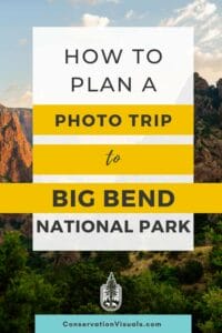 Travel guide poster for planning a photo trip to big bend national park.