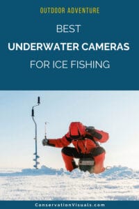 Ice fisherman with equipment on a frozen lake - a guide to the best underwater cameras for ice fishing.